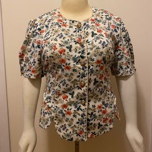 Vintage button down flower peasant top shirt